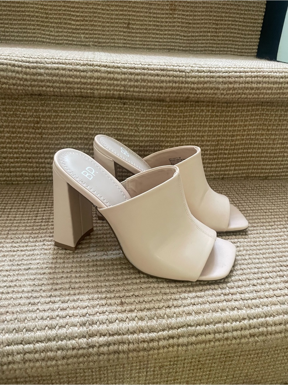 bp Blush Nude Open-Toe Block Heel Mules